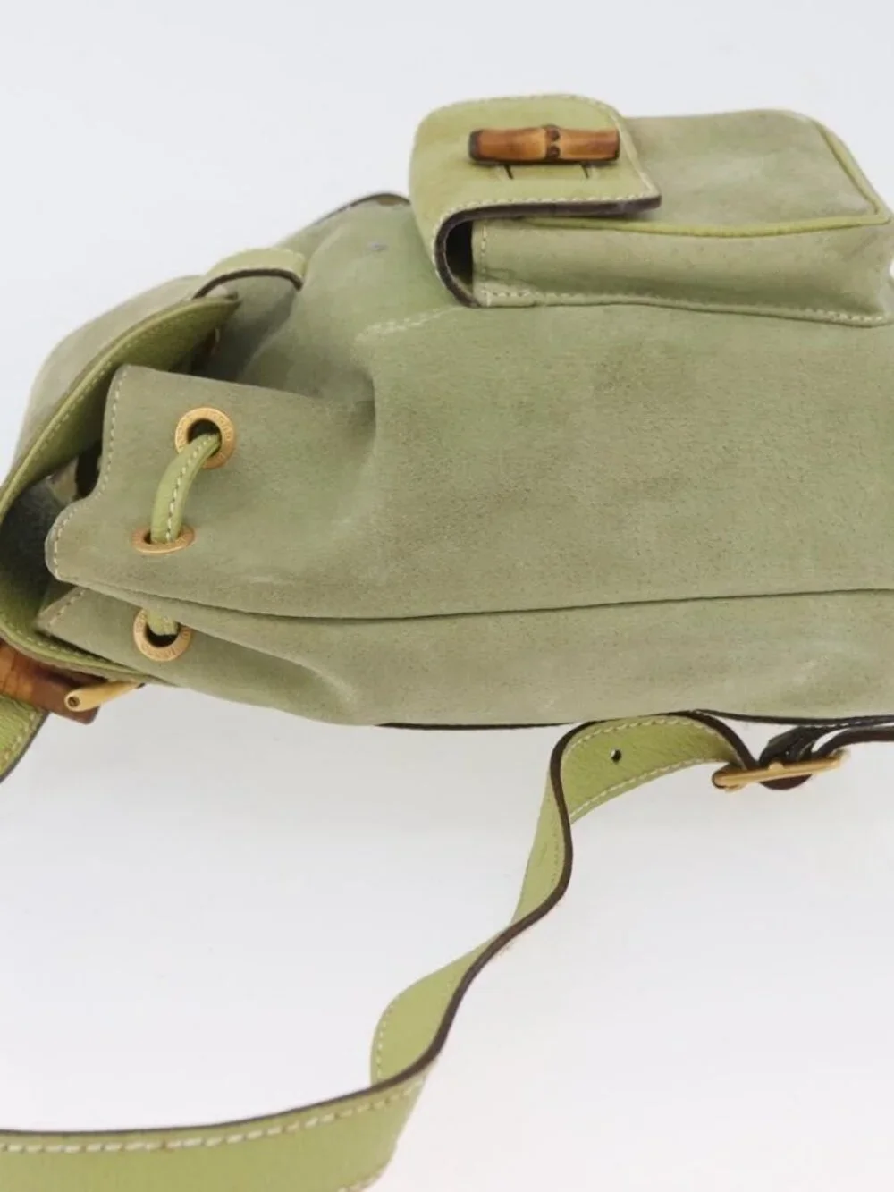 GUCCI Bamboo Backpack Suede Green Gold 003 2058 0030 Auth AMZ374